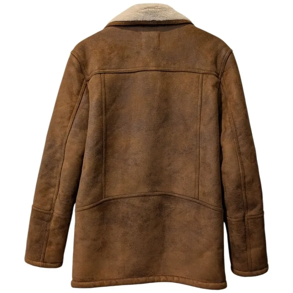 TOPMAN Men's XXS Brown Faux Suede Shearling Fleece Lined Car Coat Jacket